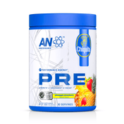 AN Performance Pre-Workout tub in Chiquita Pineapple Strawberry, 390g, front of label