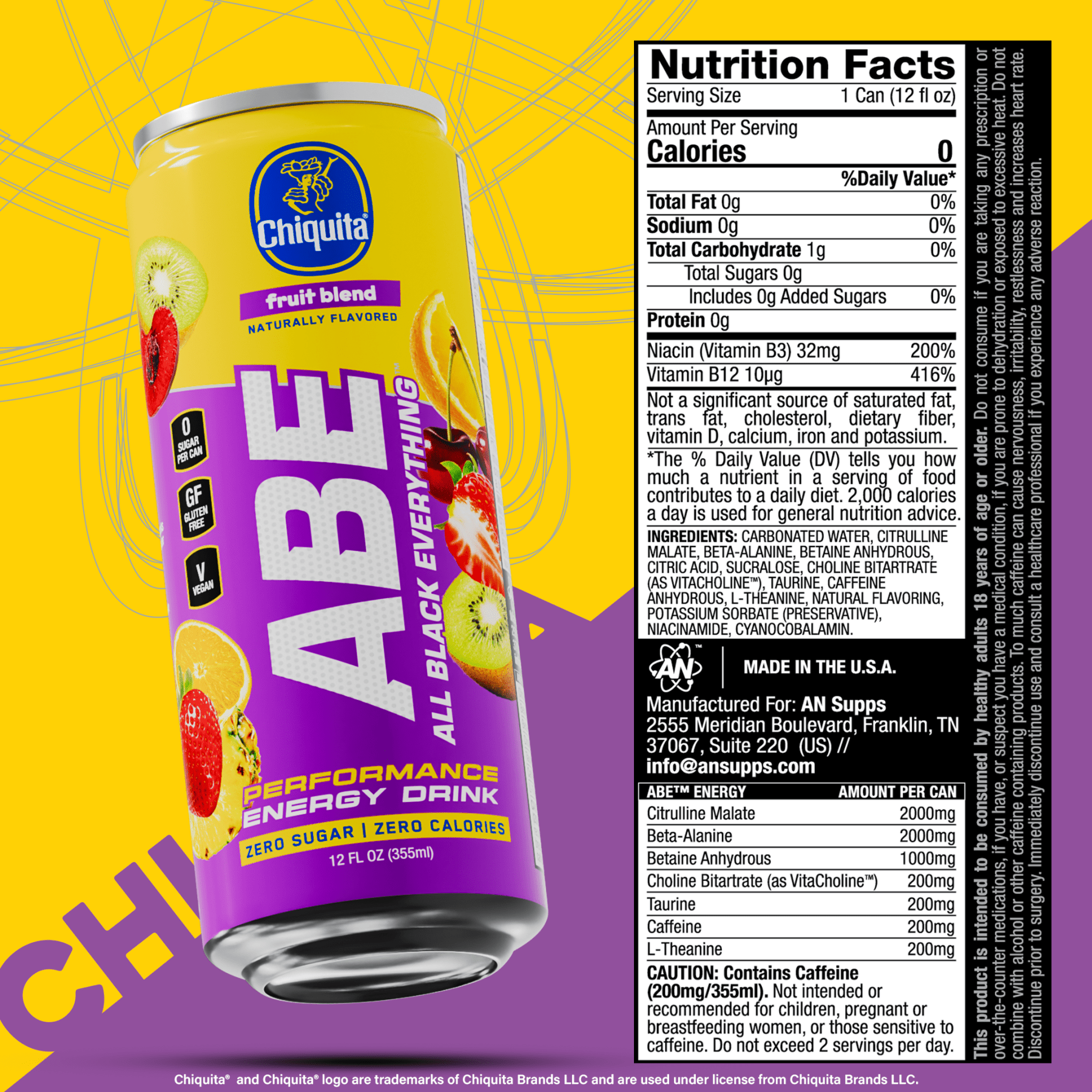ABE x Chiquita® Performance Pre - Workout Drink - Fruit Blend - AN Supps