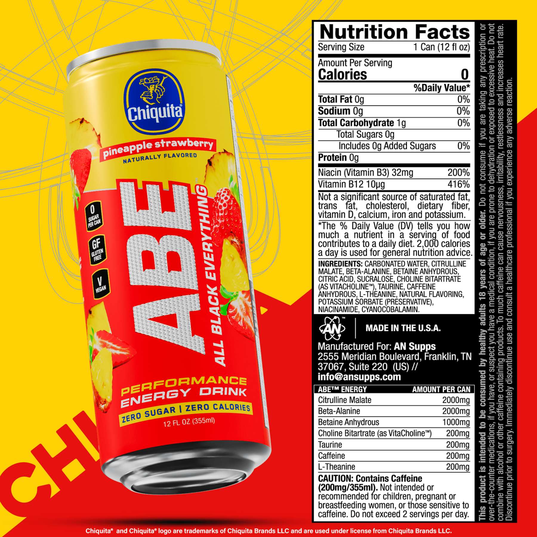 ABE x Chiquita® Performance Pre - Workout Drink - Pineapple Strawberry - AN Supps