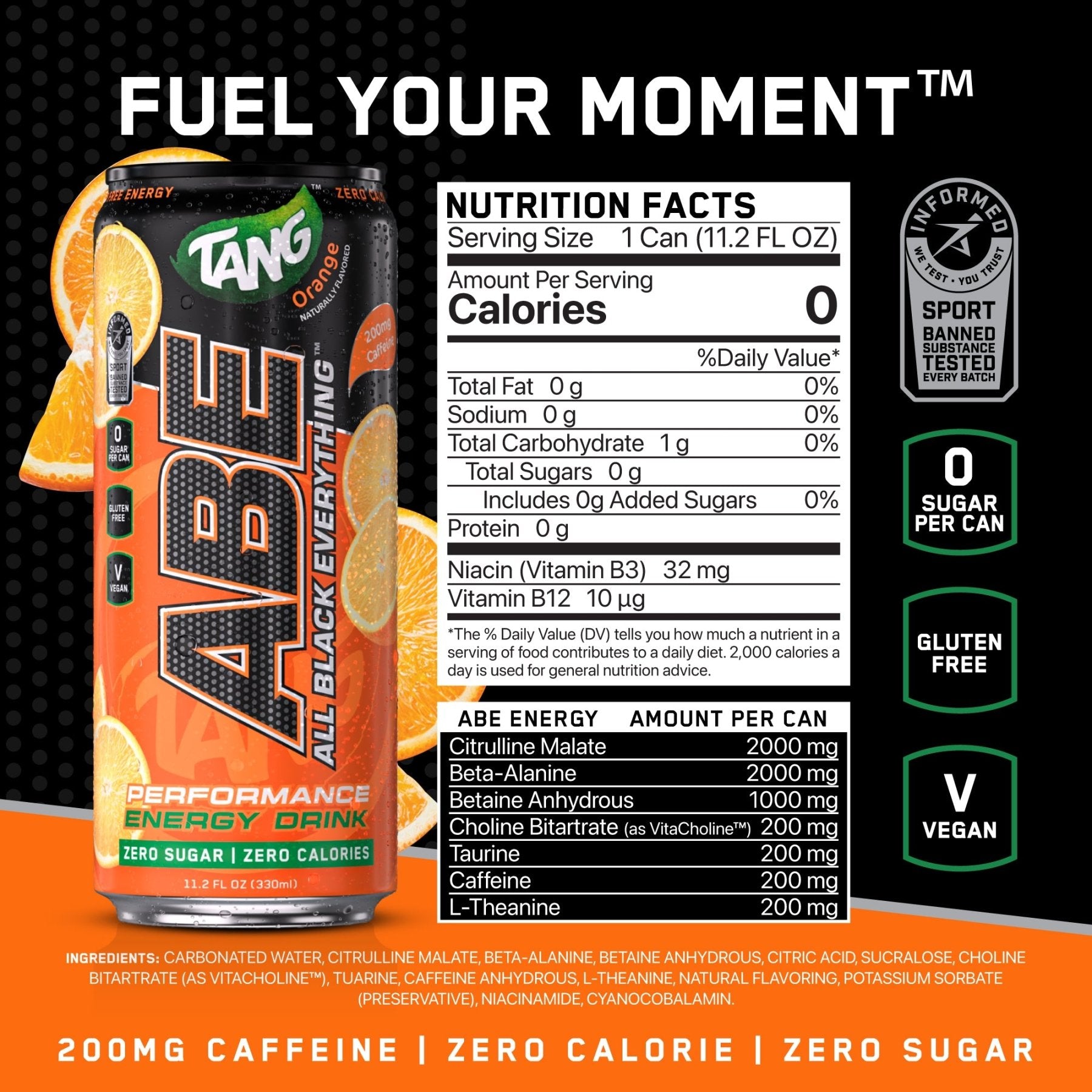 ABE x Tang® Performance Pre - Workout Drink - Orange - 12 Pack - AN Supps