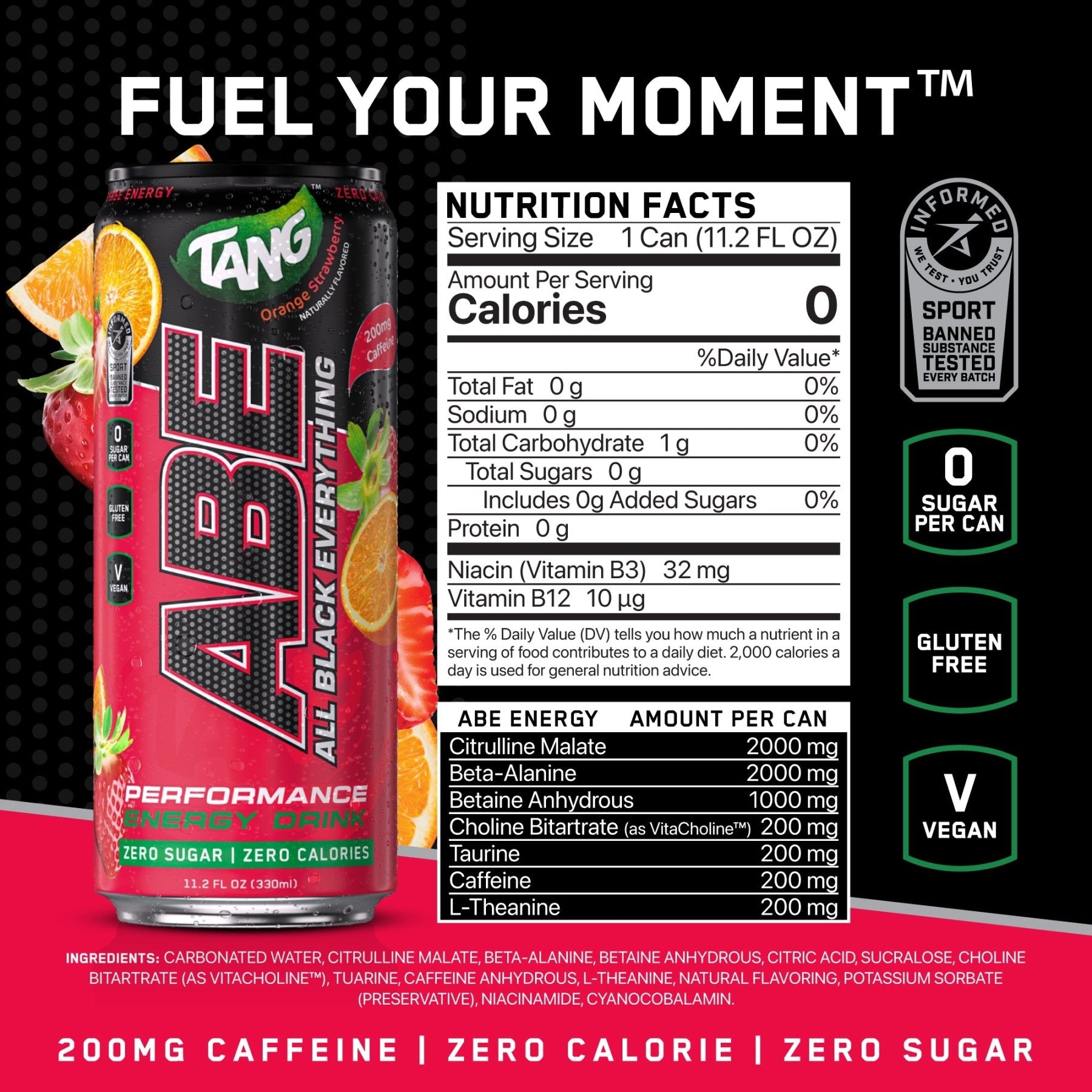 ABE x Tang® Performance Pre - Workout Drink - Orange Strawberry - 12 Pack - AN Supps