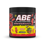 ABE Pre-Workout tub in Redberry, 390g, front of label