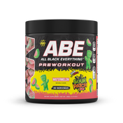 ABE Pre-Workout tub in Watermelon, 390g, front of label