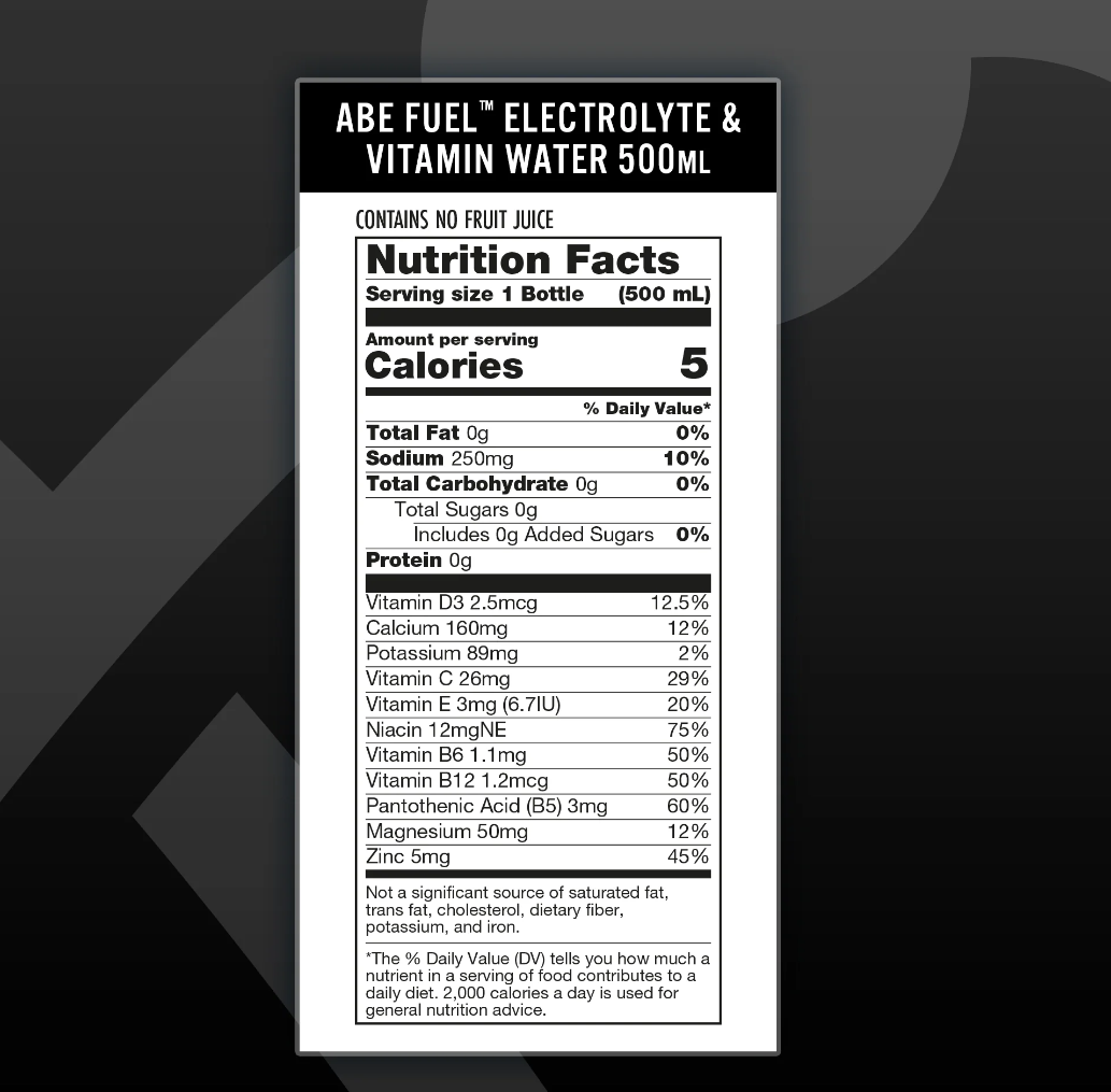 ABE FUEL - Hydration & Vitamin Water - 12 Pack